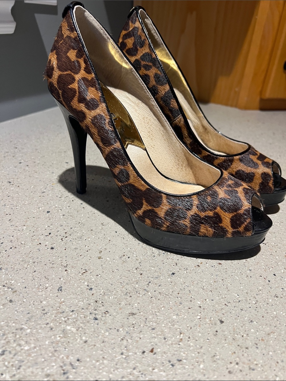 MICHAEL Michael Kors Leopard Print Peep-Toe Heels — Brown & Black - Picture 2 of 9